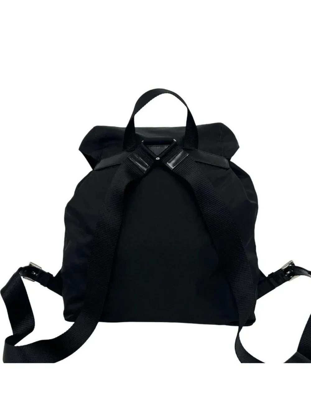 Prada Triangle Logo Tessuto Nylon Leather Backpack Black
